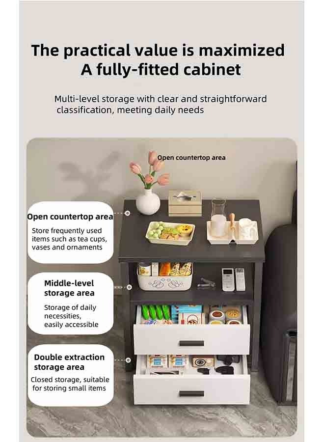 Generic Black Modern Bedside Table, Bedside Cupboard, Night Table, Side Table, With Two-Layer Drawers and Open Storage Rack, Small Volume and Space-Saving, Suitable for Living Room and Bedroom, 40cm×34cm×50cm  - Image 5