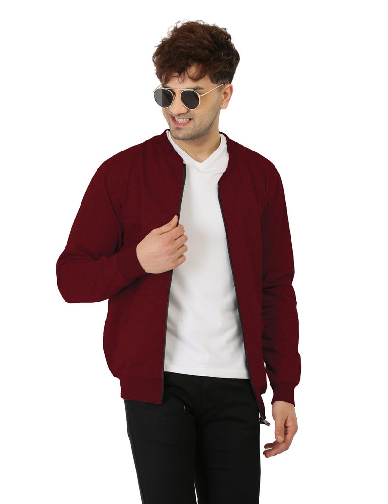 LEOTUDE جاكيت بومبر لوبيكنيت بأكمام كاملة وقصة عادية للرجال (ZIPPER02_P_Maroon_L) - Image 3