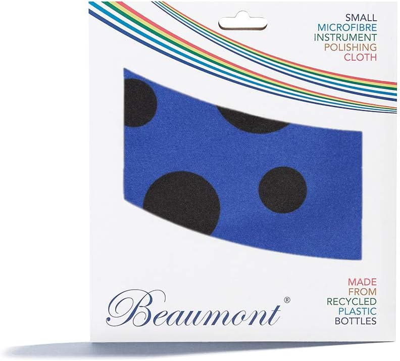 Beaumont Musical Polishing & Cleaning Patterned Blue Polka Dot Instruments Trumpet Clarinet Sax Flute Recycled Microfibre Cleaning Cloth Brass Silver 25 x 25cm (BFC-BP) - Image 1