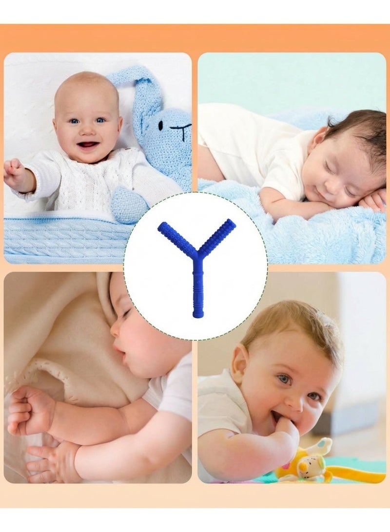 عضاضة أطفال سيليكون ممتازة - عصا مضغ حسية على شكل حرف Y، قضيب تسنين من السيليكون الغذائي خالي من BPA لتخفيف الآلام وتدليك اللثة، لعبة حسية آمنة ومتينة - أزرق داكن - Image 4