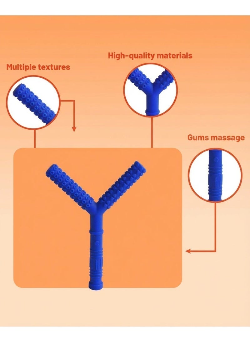 عضاضة أطفال سيليكون ممتازة - عصا مضغ حسية على شكل حرف Y، قضيب تسنين من السيليكون الغذائي خالي من BPA لتخفيف الآلام وتدليك اللثة، لعبة حسية آمنة ومتينة - أزرق داكن - Image 3