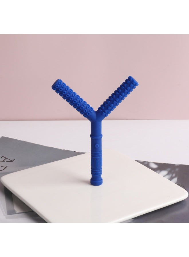 عضاضة أطفال سيليكون ممتازة - عصا مضغ حسية على شكل حرف Y، قضيب تسنين من السيليكون الغذائي خالي من BPA لتخفيف الآلام وتدليك اللثة، لعبة حسية آمنة ومتينة - أزرق داكن - Image 2