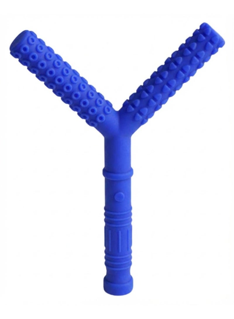 عضاضة أطفال سيليكون ممتازة - عصا مضغ حسية على شكل حرف Y، قضيب تسنين من السيليكون الغذائي خالي من BPA لتخفيف الآلام وتدليك اللثة، لعبة حسية آمنة ومتينة - أزرق داكن - Image 1