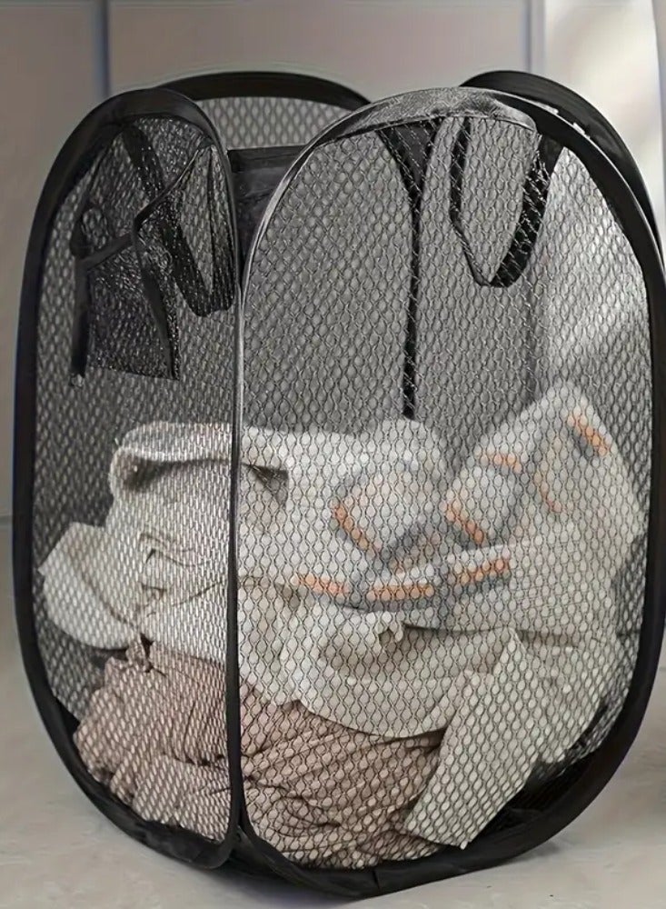 Extra-Large Pop-Up Laundry Hamper with Handles - Foldable Mesh Basket for Clothes  Toys, Breathable Space-Saving Design