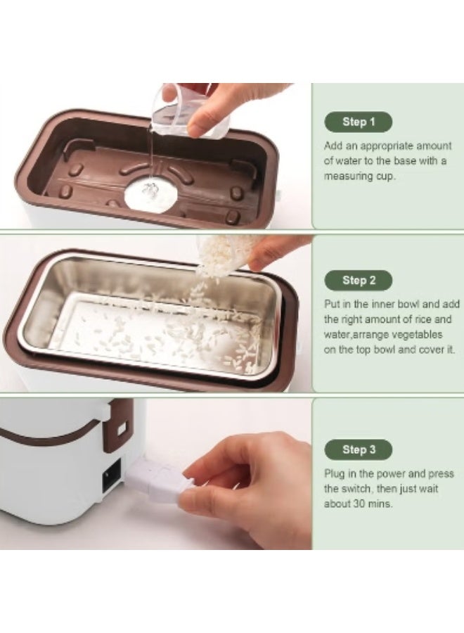 Hicomony Electric Lunch Box Food Heater, 3 in 1 Portable Food Warmer for Office Home School,2 Layer Heated Lunch Box Leak Proof, Food Warmer with Removable 304 Stainless Steel Container 800ml - Image 4