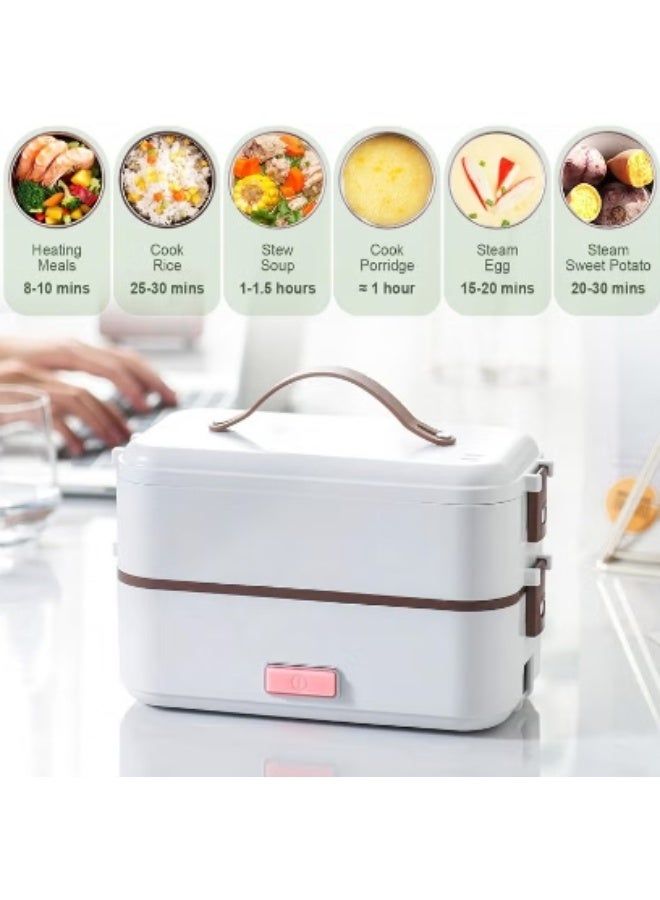 Hicomony Electric Lunch Box Food Heater, 3 in 1 Portable Food Warmer for Office Home School,2 Layer Heated Lunch Box Leak Proof, Food Warmer with Removable 304 Stainless Steel Container 800ml - Image 5