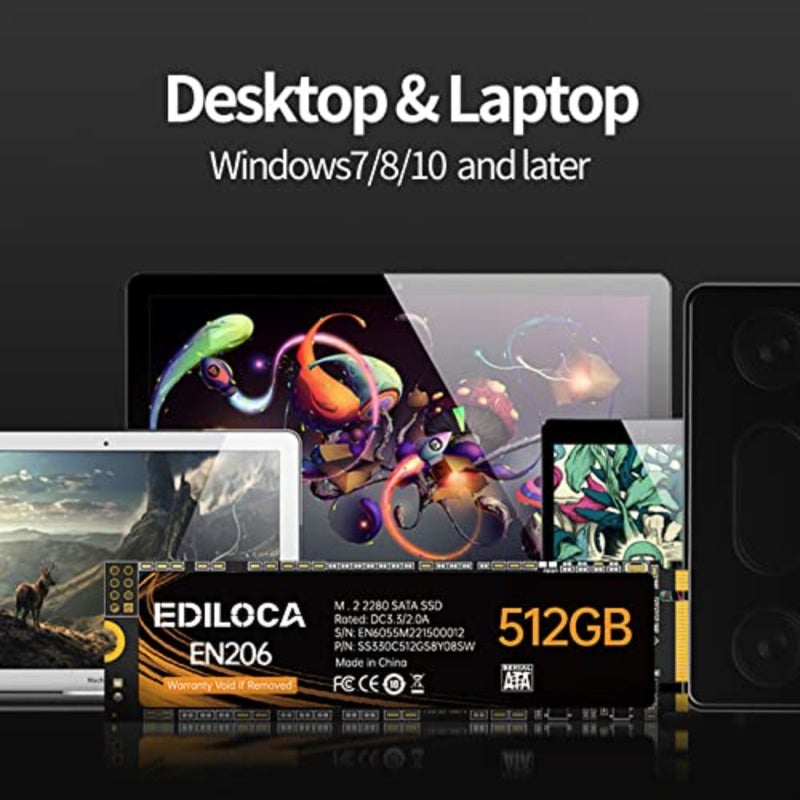EN206 512GB 3D NAND TLC M.2 SSD, M.2 2280 SATA III 6Gb/s SSD Internal Hard Drive, Read/Write Speed up to 550/460 MB/s, Compatible with Ultrabooks, Tablet Computers and Mini PCs - Image 5
