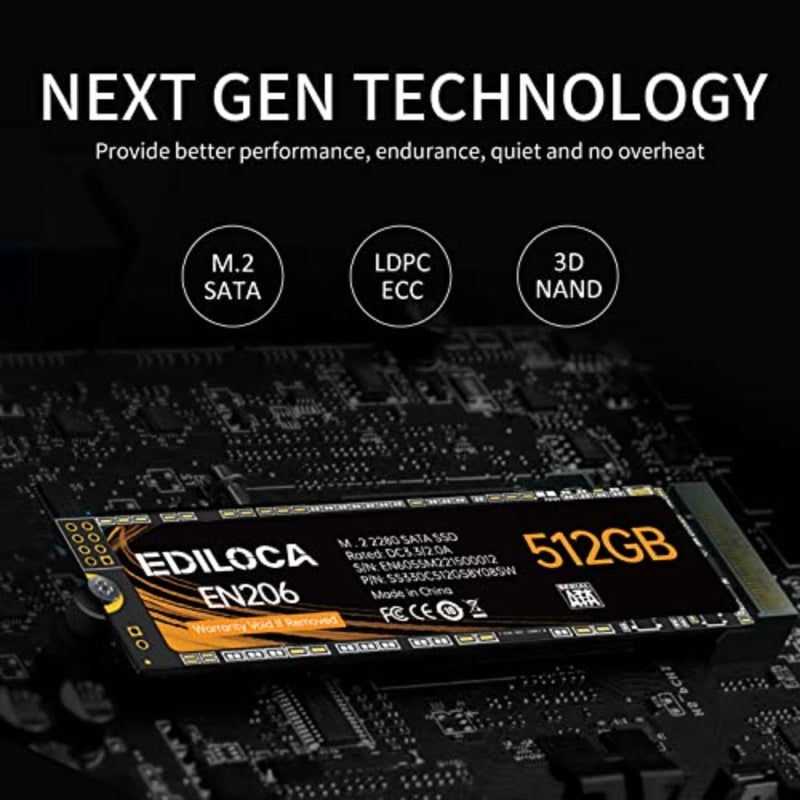 EN206 512GB 3D NAND TLC M.2 SSD, M.2 2280 SATA III 6Gb/s SSD Internal Hard Drive, Read/Write Speed up to 550/460 MB/s, Compatible with Ultrabooks, Tablet Computers and Mini PCs - Image 3