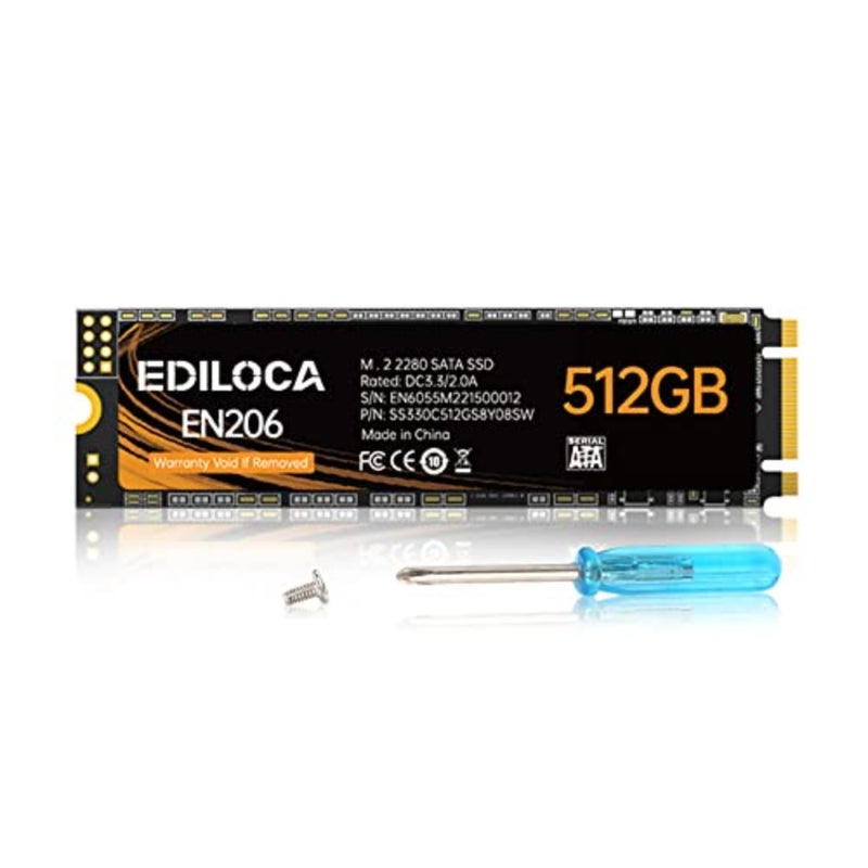 EN206 512GB 3D NAND TLC M.2 SSD, M.2 2280 SATA III 6Gb/s SSD Internal Hard Drive, Read/Write Speed up to 550/460 MB/s, Compatible with Ultrabooks, Tablet Computers and Mini PCs - Image 1