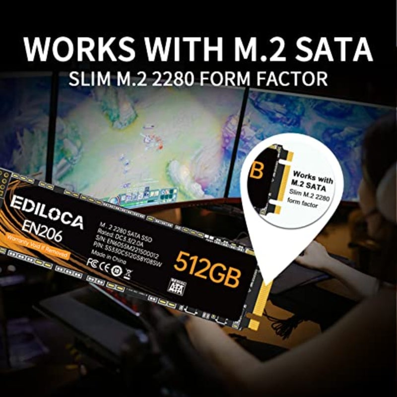 EN206 512GB 3D NAND TLC M.2 SSD, M.2 2280 SATA III 6Gb/s SSD Internal Hard Drive, Read/Write Speed up to 550/460 MB/s, Compatible with Ultrabooks, Tablet Computers and Mini PCs - Image 4