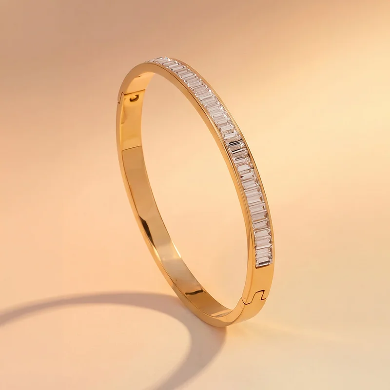 Palmonas PALMONAS Stone Studded Bangle Bracelet for Women | 18K Gold Plated, Waterproof & Anti-Tarnish