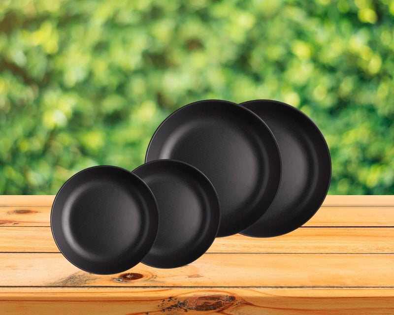 Treandcard Melamine Matt Black Dinner Set for Kitchen Unbreakable Dinnerware Sets for Dining Table Serving Bowls and Tray for Holi Matt Black for 2 Person Pack of 12 pcs - Image 2