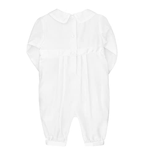 Petit Ami Hand-Embroidered Boy's Christening Longall - Tucks and Feather Stitching, White (White, 6 Month) - Image 2