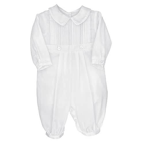 Petit Ami Hand-Embroidered Boy's Christening Longall - Tucks and Feather Stitching, White (White, 6 Month) - Image 1