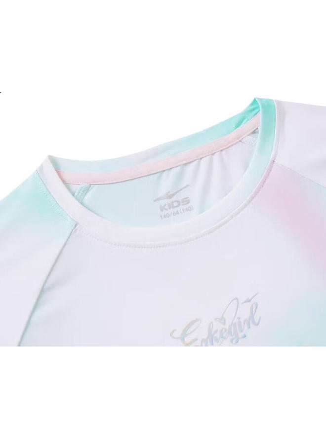 Erke Girls' Summer Short Sleeve Children'S Casual Sports Round Neck T-Shirt Pink 120 - Image 1