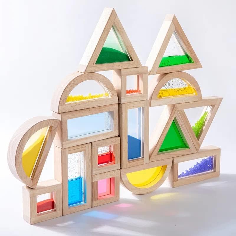 Kvintes Large Wooden Building Blocks for Toddlers Baby Kids 16 Pcs Rainbow Blocks Geometry Sensory Stacking Construction Toys Set Colorful Preschool Learning Educational Toys for Boys & Girls… - Image 4