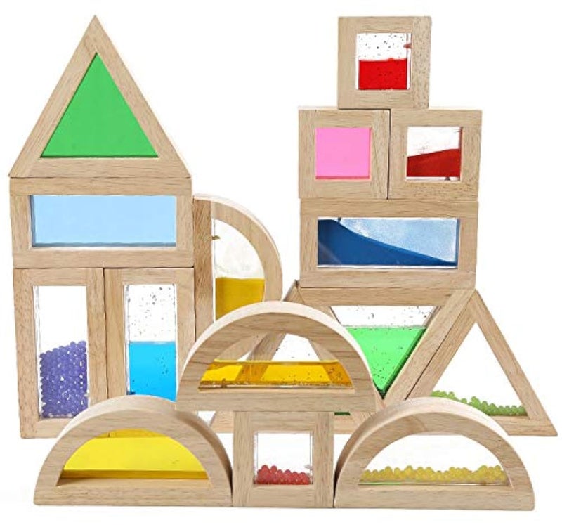 Kvintes Large Wooden Building Blocks for Toddlers Baby Kids 16 Pcs Rainbow Blocks Geometry Sensory Stacking Construction Toys Set Colorful Preschool Learning Educational Toys for Boys & Girls… - Image 1