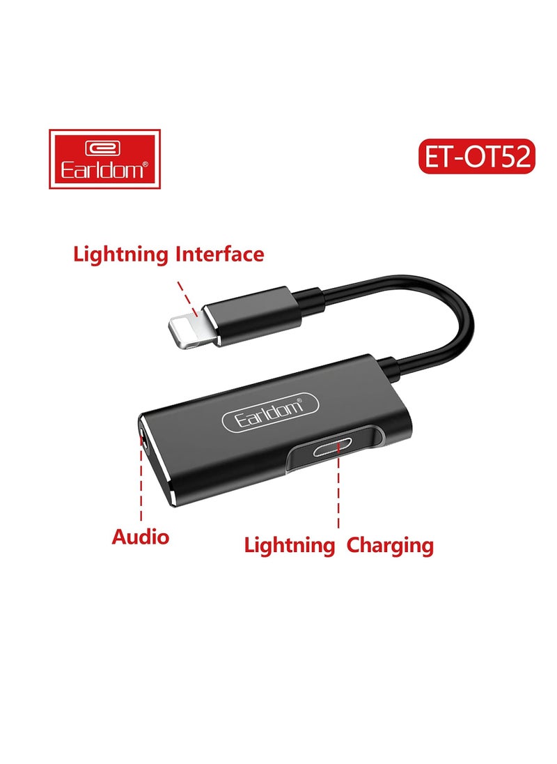 Earldom ET-OT52 2-in-1 Lightning Adapter To Lightning Charger And AUX 3.5mm - Black  - Image 4