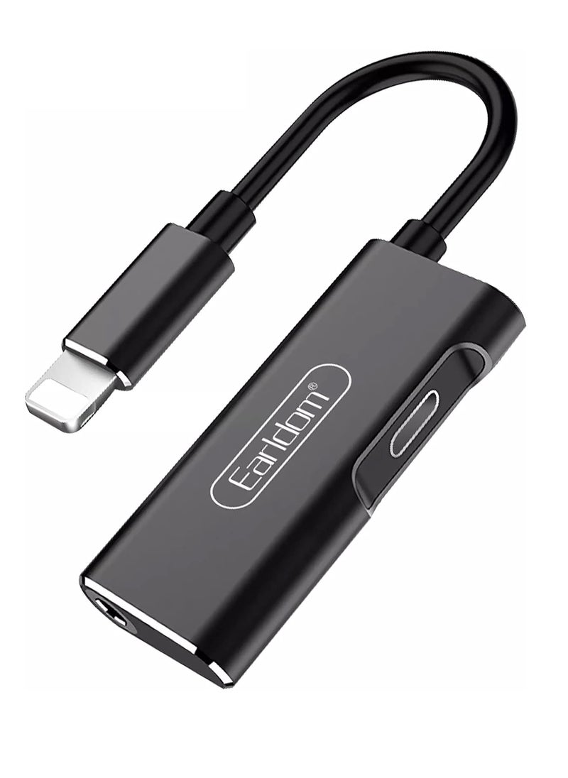 Earldom ET-OT52 2-in-1 Lightning Adapter To Lightning Charger And AUX 3.5mm - Black  - Image 1