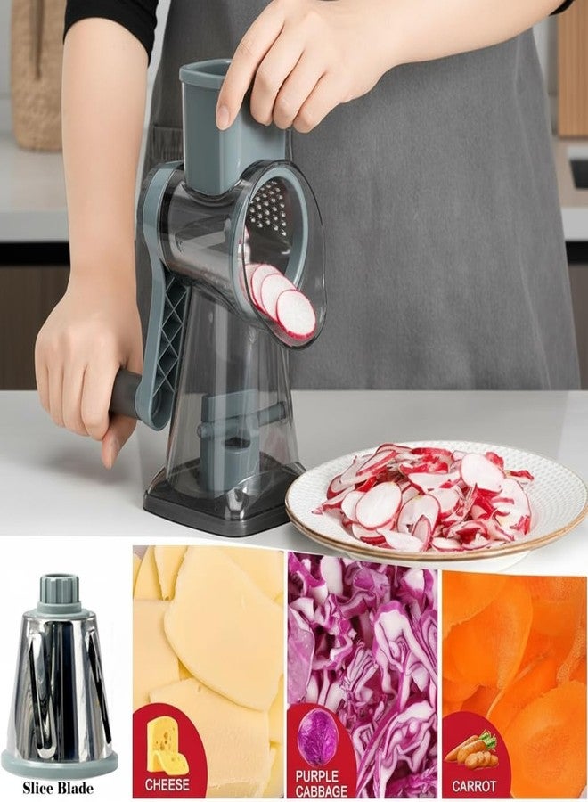 YOUCZON Cheese Grater,Rotary Cheese Grater Multi-Purpose Stainless Steel Cheese Shredder - Cheese Grater With handle Effortless Grating of Cheese, Vegetables, and Fruits (blue) - Image 3
