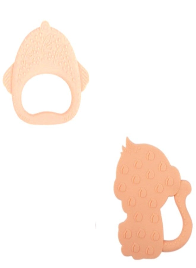 Rukan Teether 0 to 6 Months Baby Toys Multi Textured Soft Newborn Chew Toy for Soothe Gums, Perfect for 6 to 12 Months BPA Free, Easy to Clean - NO Choke Design Safe Monkey & Hen (Orange) 2-Pack - Image 3