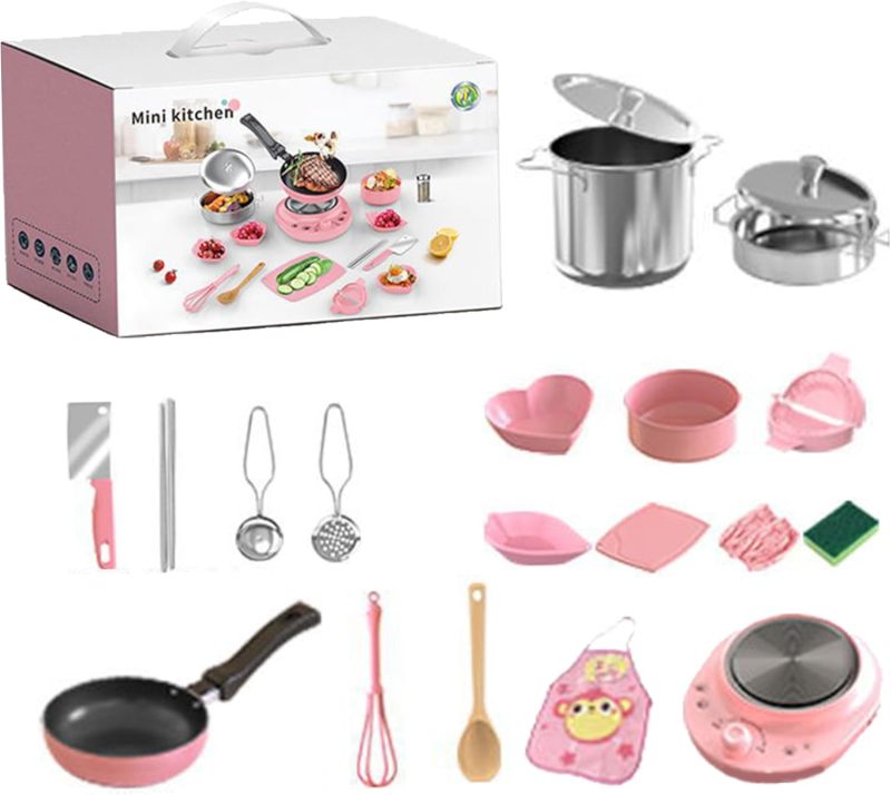 Kids Kitchen Set: 22-Piece Pink High Capacity - Authentic Interactive Cooking Kids Kitchen Playset for Beginner Chefs Aged 7-14 - Image 3