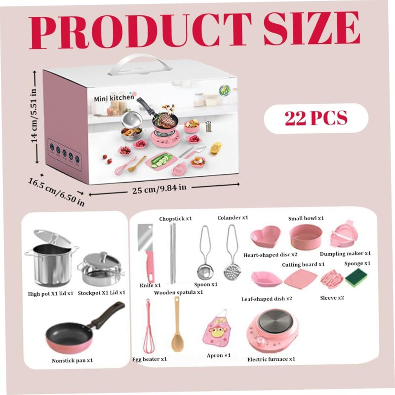 Kids Kitchen Set: 22-Piece Pink High Capacity - Authentic Interactive Cooking Kids Kitchen Playset for Beginner Chefs Aged 7-14 - Image 2