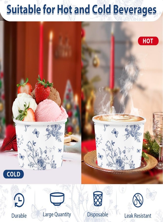 Greencian 120Pcs Blue Floral Ice Cream Cups 12 Oz Disposable Blue and White Floral Paper Dessert Snack Bowls Fancy Flower Food Yogurt Containers for Food Soup Candies Bridal Shower Wedding Tea Party Decorations - Image 4