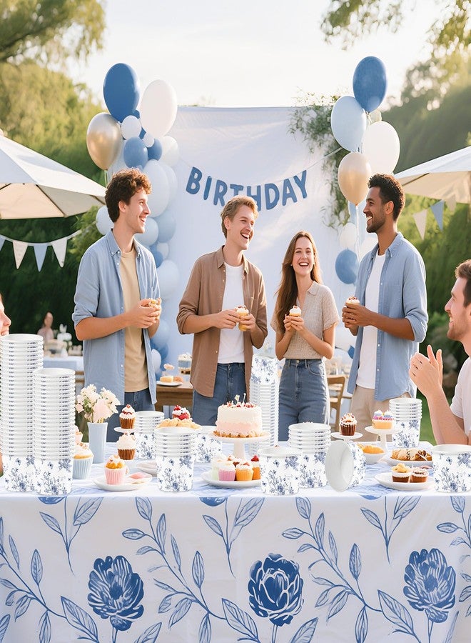 Greencian 120Pcs Blue Floral Ice Cream Cups 12 Oz Disposable Blue and White Floral Paper Dessert Snack Bowls Fancy Flower Food Yogurt Containers for Food Soup Candies Bridal Shower Wedding Tea Party Decorations - Image 5