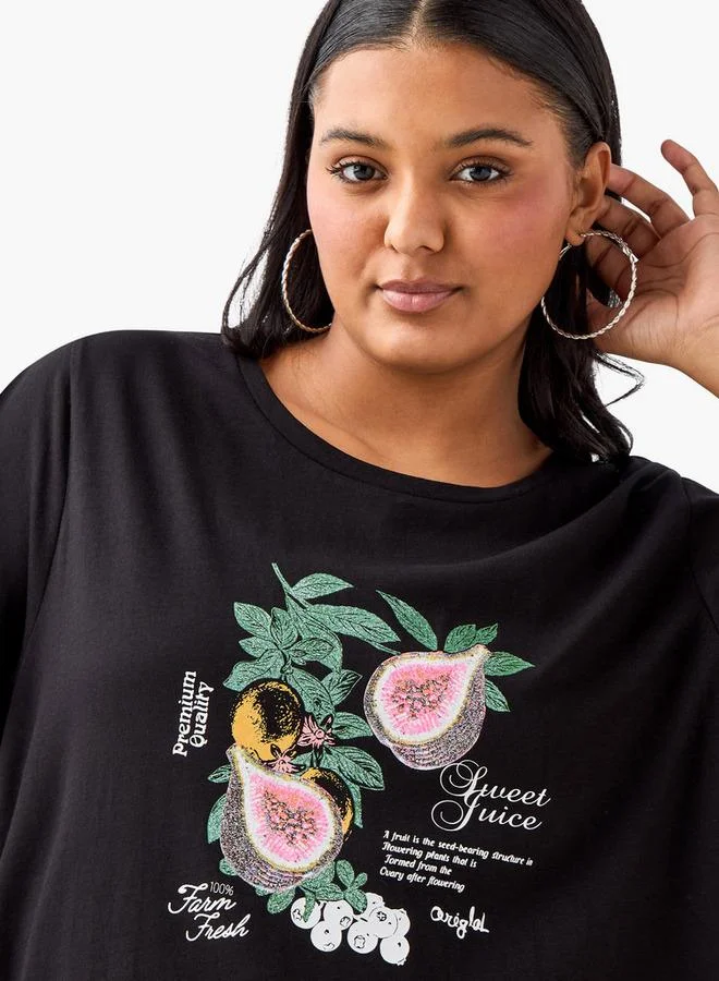 أولا بوبكن تي شيرت بلس سايز بطبعة جرافيك من أولا بوبكن بأكمام قصيرة ورقبة مستديرة