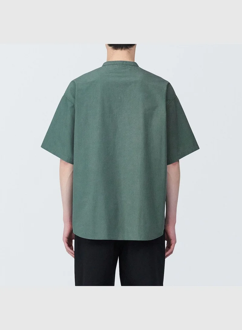 MUJI Cool Touch Henry Neck Short Sleeve Woven T-Shirt