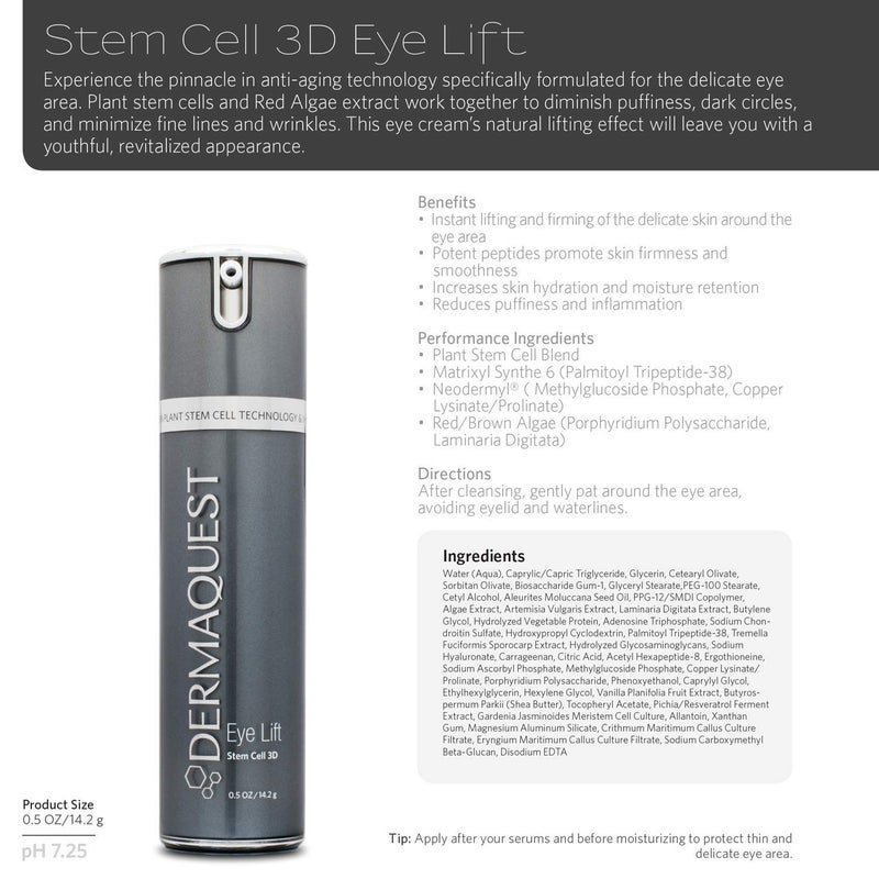 DermaQuest Stem Cell 3D Eye Lift Cream - Anti-aging, Brightening, Puffiness, Dark Circles, Fine Lines and Wrinkle Reducer (0.5 oz.) - Image 5
