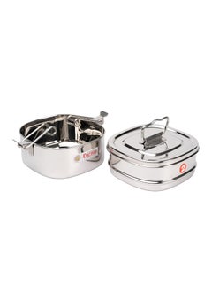 Expresso Expresso - Square Shape Stainless Steel Food Grade Lunch Box | Traditional Tiffin Carrier/Container for School/Office, Dia 13cm | 2 Tier  - Image 3