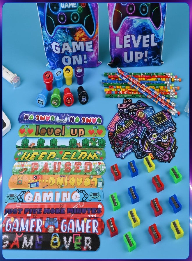 Ulema 218 Pcs Video Game Party Favors With Video Game Pencils Pencil Sharpener Slap Bracelets Stickers and Erasers for Video Game Gamer Birthday Party Supplies - Image 5