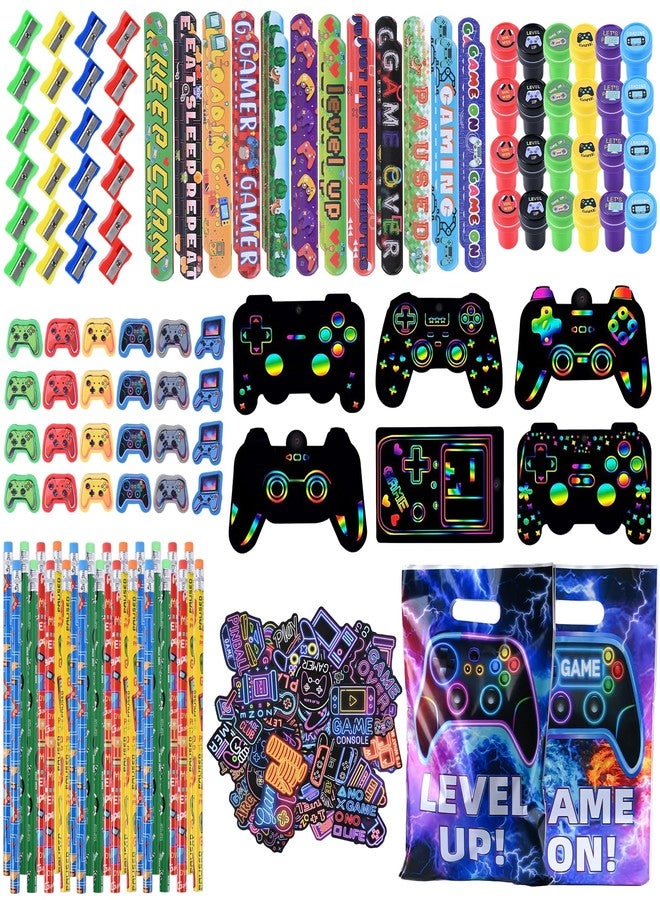 Ulema 218 Pcs Video Game Party Favors With Video Game Pencils Pencil Sharpener Slap Bracelets Stickers and Erasers for Video Game Gamer Birthday Party Supplies - Image 1