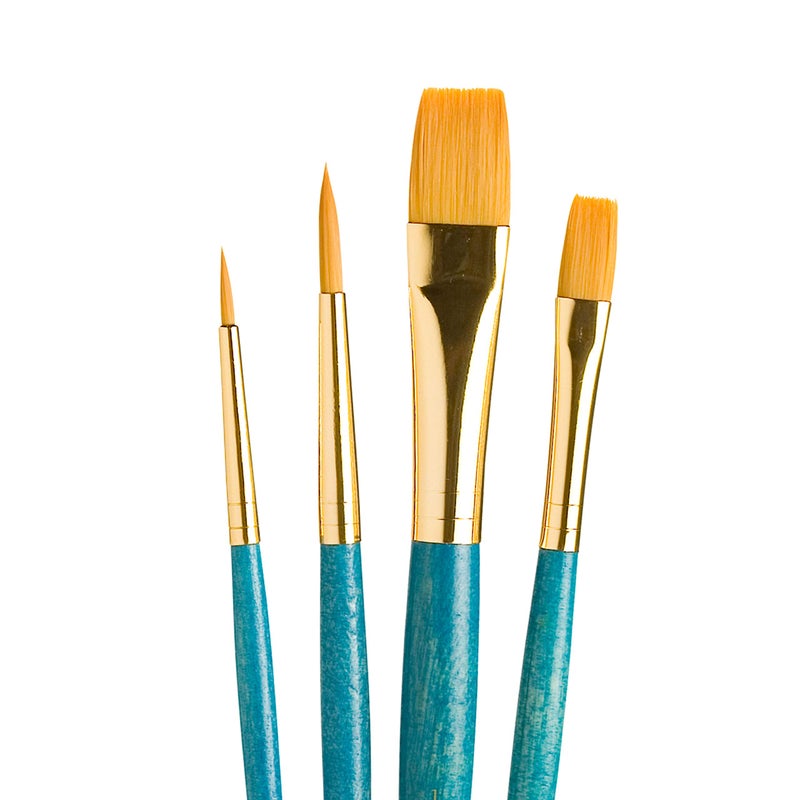 Princeton RealValue Brush Set Gold Taklon Blue Handle 4 Piece 1 Count