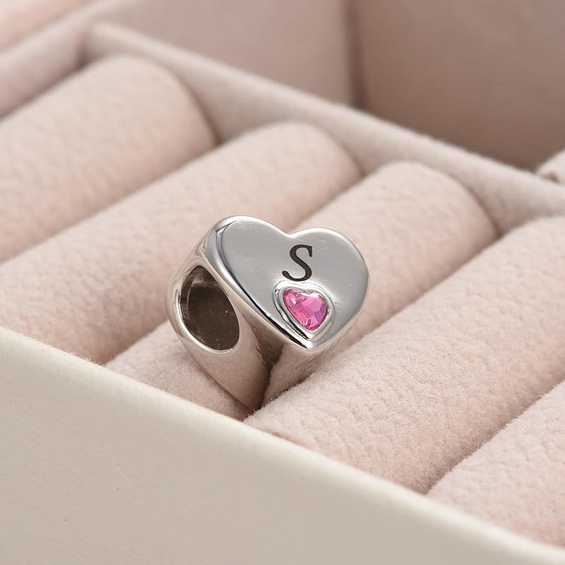 KunBead Initial A-Z Letter Love Pink Heart Alphabet Bead Charms Compatible with Pandora Charm Bracelets for Women - Image 5