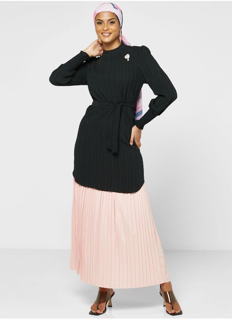 Pleat Detail Solid Skirt