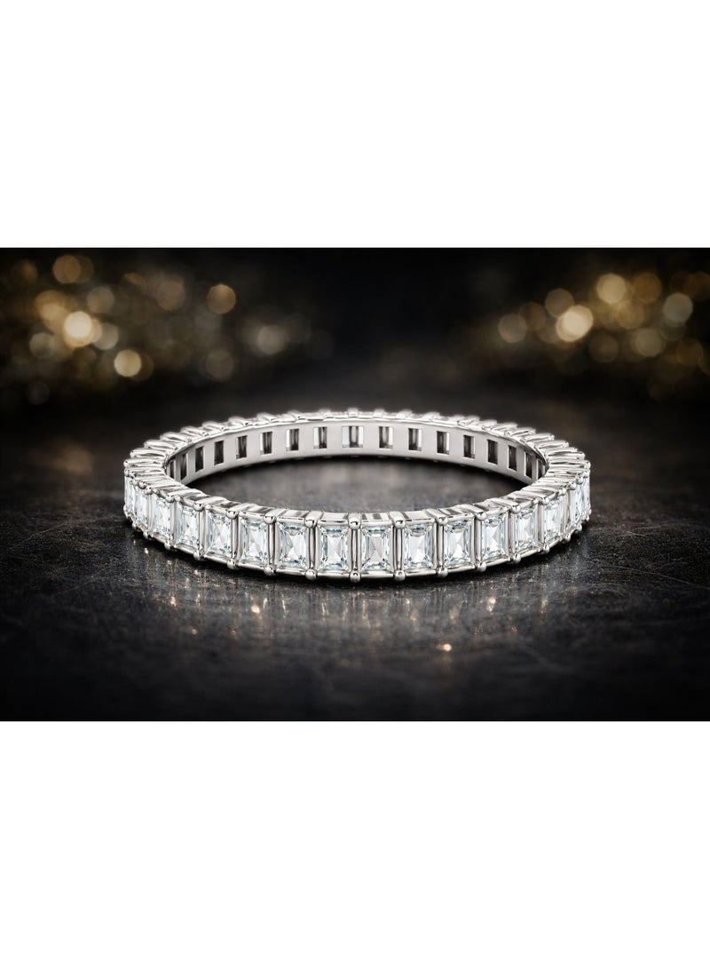 Fine Silver 925 Sterling Silver Women's Full Eternity Band with Sparkling White Baguette-Cut Zirconia - Image 2
