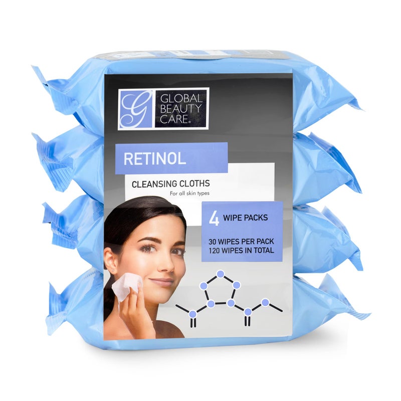 Global Beauty Care Retinol Cleansing Facial Towelettes Makeup Remover Wipes Nourishing Face  Eye Hypoallergenic ParabenFree NonComedogenic Hydrates  Smooths Skin 30 Wipes 120 Count 4 Pack