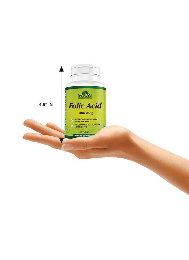 alfa vitamins Folic Acid 800 Mcg Dietary Supplement Natural Folate Helps Supports Cardiovascular Health Metabolism Brain  Proper Development Of Fetus During Pregnancy 100 Tablets  - Image 3
