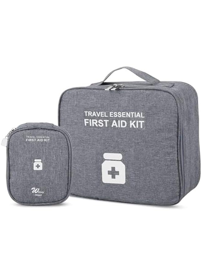 TRASSLE First Aid Kit Bags, 2 Pieces Empty Medicine Bags, First Aid Bag Portable Grey Medical Medicine Bags for Outdoor Camping, Travel, Work - Image 1