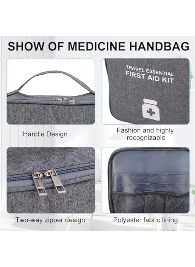 TRASSLE First Aid Kit Bags, 2 Pieces Empty Medicine Bags, First Aid Bag Portable Grey Medical Medicine Bags for Outdoor Camping, Travel, Work - Image 2