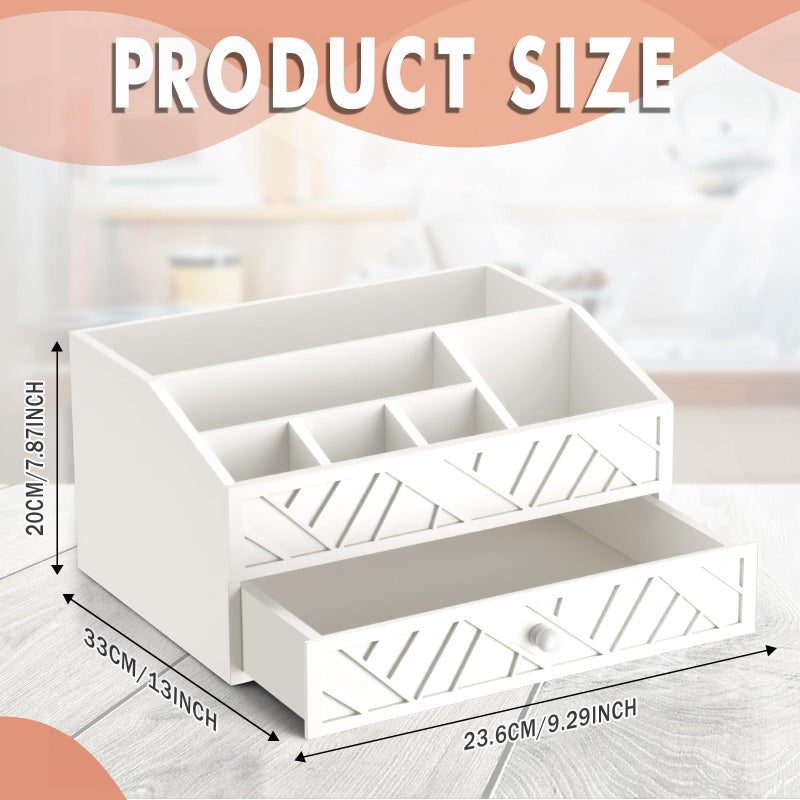 Marsui Paper Plate Dispenser, Paper Plate Holder for Countertop with Drawer Wood Silverware Utensil Caddy, Cutlery Flatware Organizer for Spoon Fork Napkins Kitchen Camping Buffet(White) - Image 2
