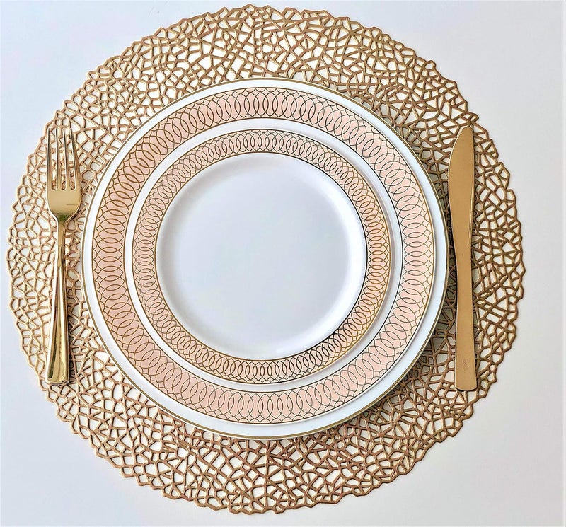 OCCASIONS FINEST PLASTIC TABLEWARE " OCCASIONS " 50 Plates Pack (25 Guests)-Wedding Party Disposable Plastic Plate Set -25 x 10'' Dinner + 25 x 7.5'' Salad/Dessert plates (Venice in White/Blush/Peach & Gold) - Image 4