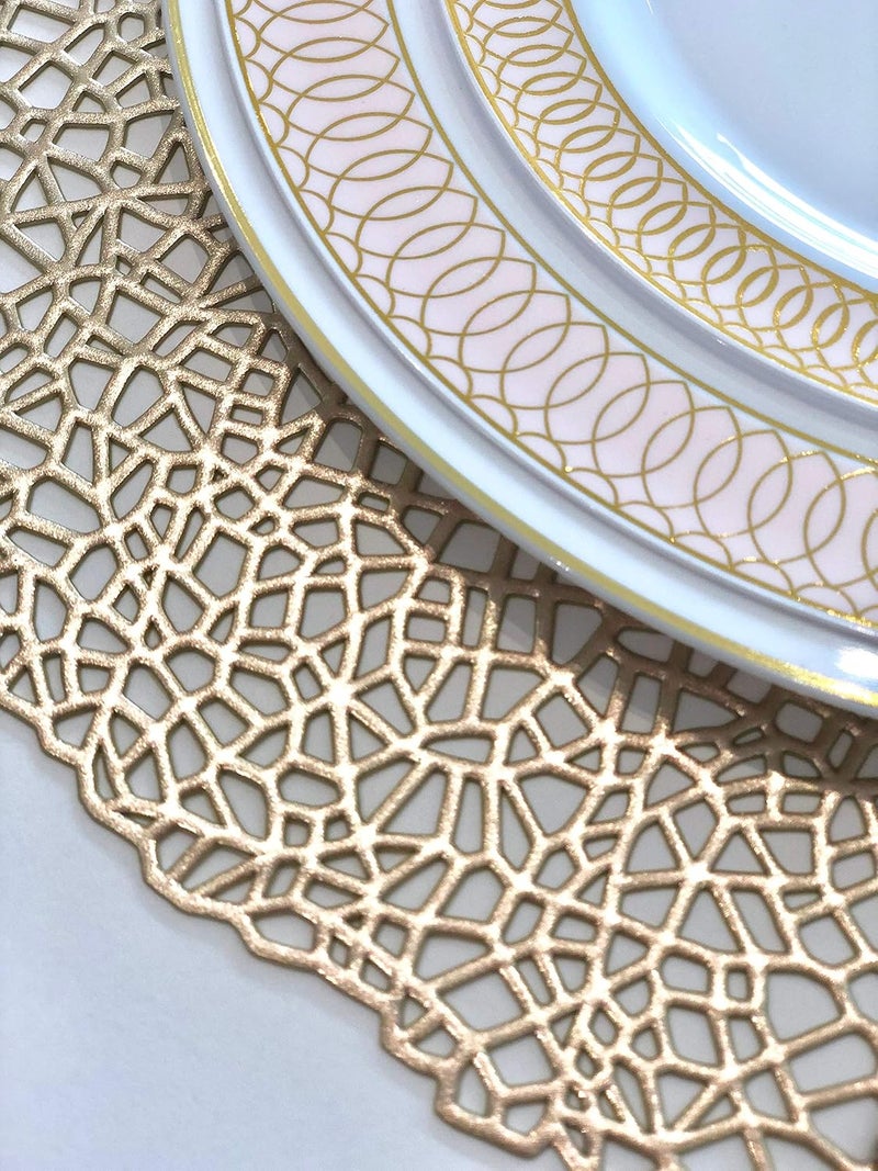 OCCASIONS FINEST PLASTIC TABLEWARE " OCCASIONS " 50 Plates Pack (25 Guests)-Wedding Party Disposable Plastic Plate Set -25 x 10'' Dinner + 25 x 7.5'' Salad/Dessert plates (Venice in White/Blush/Peach & Gold) - Image 5