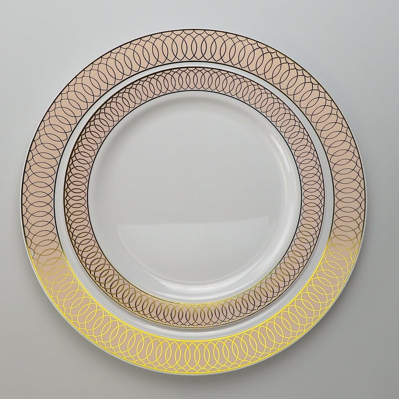 OCCASIONS FINEST PLASTIC TABLEWARE " OCCASIONS " 50 Plates Pack (25 Guests)-Wedding Party Disposable Plastic Plate Set -25 x 10'' Dinner + 25 x 7.5'' Salad/Dessert plates (Venice in White/Blush/Peach & Gold) - Image 3