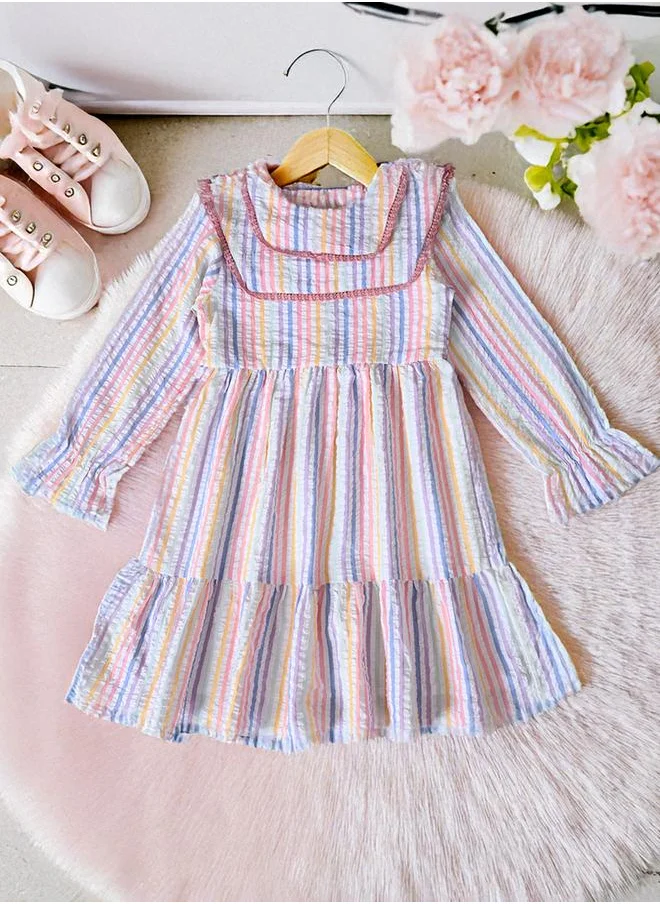 بيلا مودا Bella Moda Striped Tiered Knee-Length Dress
