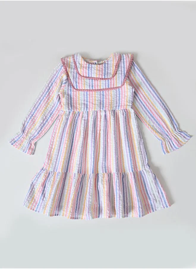 بيلا مودا Bella Moda Striped Tiered Knee-Length Dress