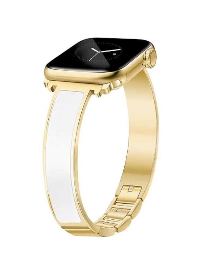 Arabest Fashionable Gold Slim Metal Watch Band Compatible with Apple Watch Series 1-10 for Women - Elegant Jewelry Dress Bracelet Strap - Adjustable Length - 38mm/40mm/41mm/42mm - Stylish Accessory for iWat  - Image 1
